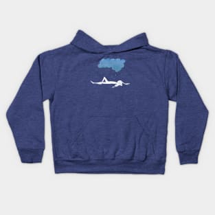 Natula In The Rain · girl laying peacefully beneath a blue storm cloud · simple drawing Kids Hoodie